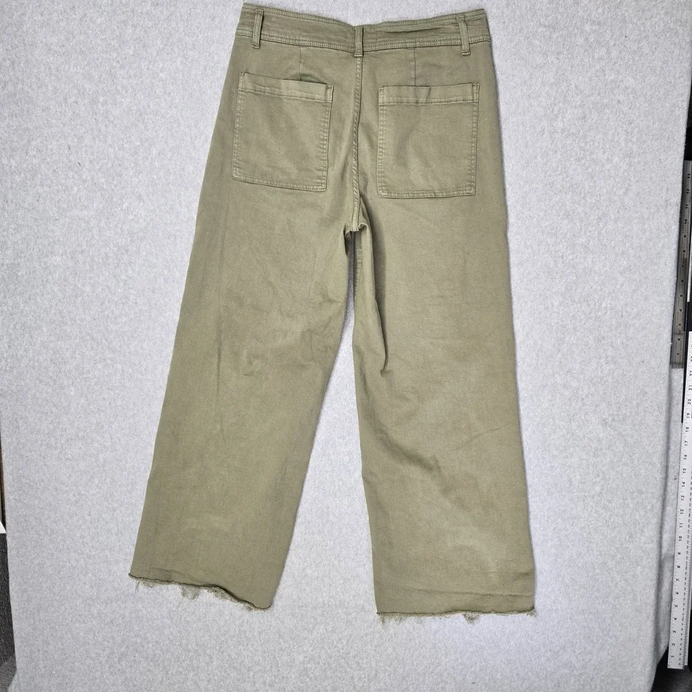 OAT New York Women Pants 12/31 Green Chino Wide Leg Raw Hem‎ 28